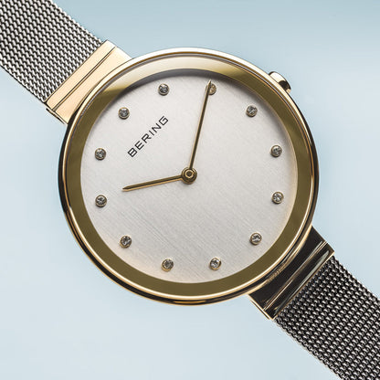 Bering Classic Polished Gold Silver Mesh Watch-PEROZ Accessories
