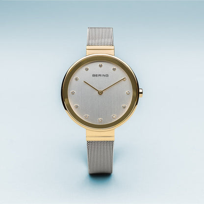 Bering Classic Polished Gold Silver Mesh Watch-PEROZ Accessories
