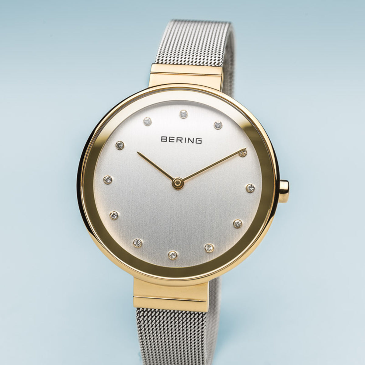 Bering Classic Polished Gold Silver Mesh Watch-PEROZ Accessories