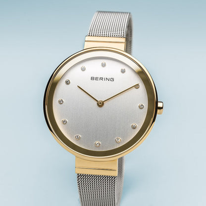 Bering Classic Polished Gold Silver Mesh Watch-PEROZ Accessories