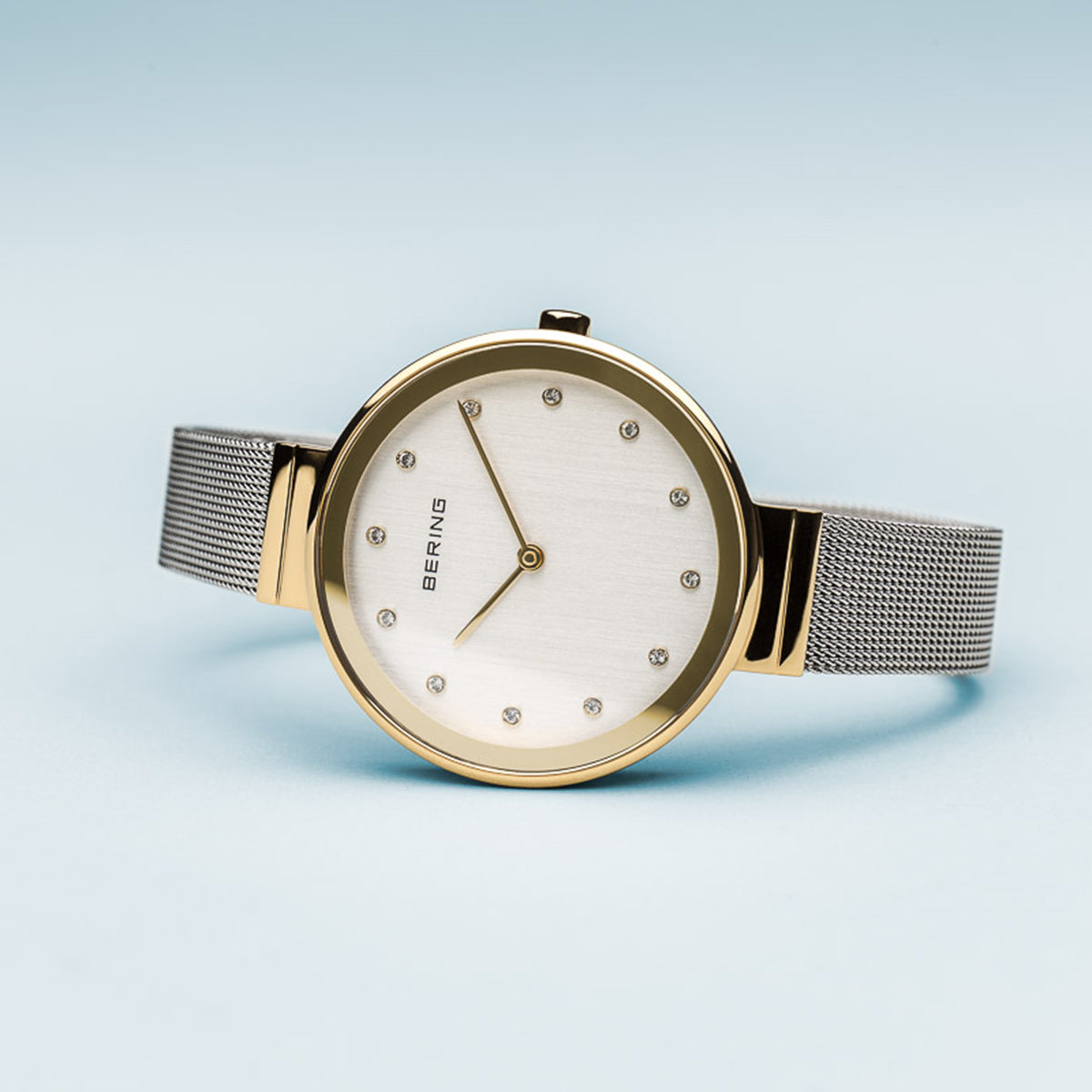 Bering Classic Polished Gold Silver Mesh Watch-PEROZ Accessories