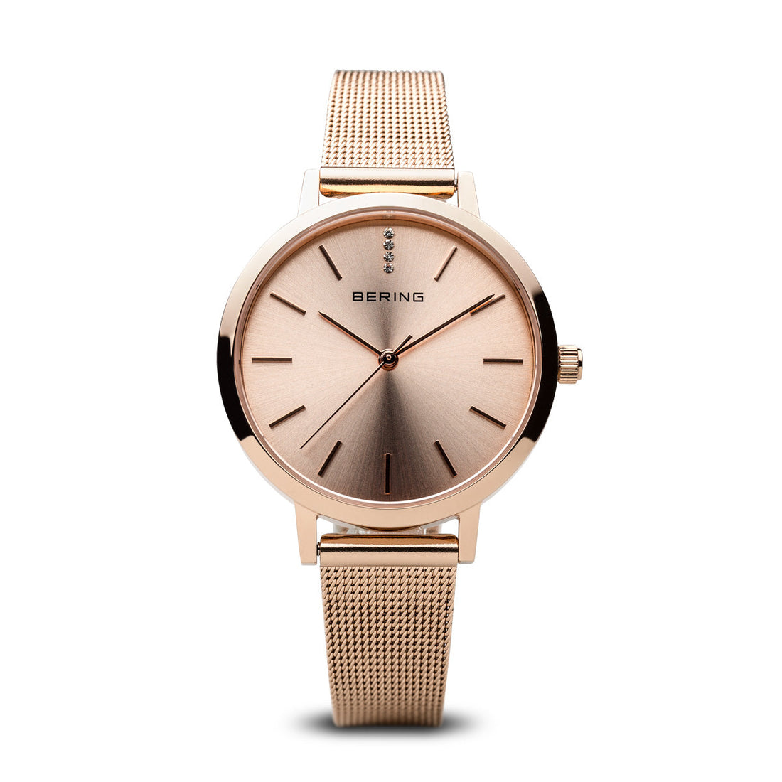 Bering Classic Polished Rose Gold 34mm Mesh Watch-PEROZ Accessories