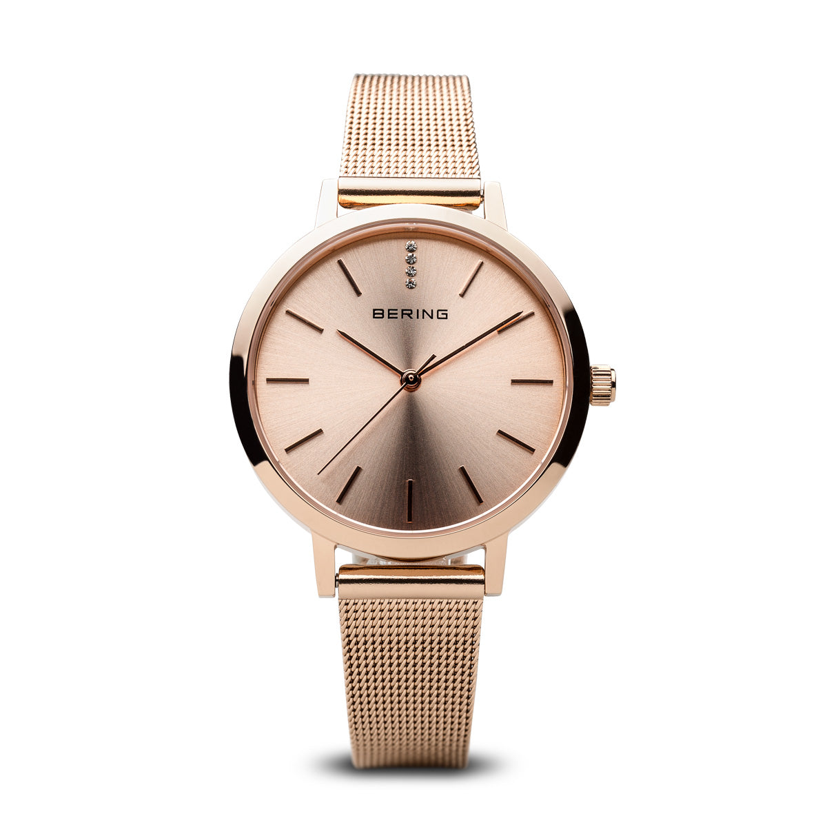 Bering Classic Polished Rose Gold 34mm Mesh Watch-PEROZ Accessories