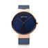 Bering Classic Polished Rose Gold 39mm Blue Mesh Watch-PEROZ Accessories