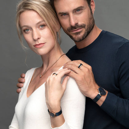 Bering Classic Polished Rose Gold Blue Mesh Swarovski Watch-PEROZ Accessories