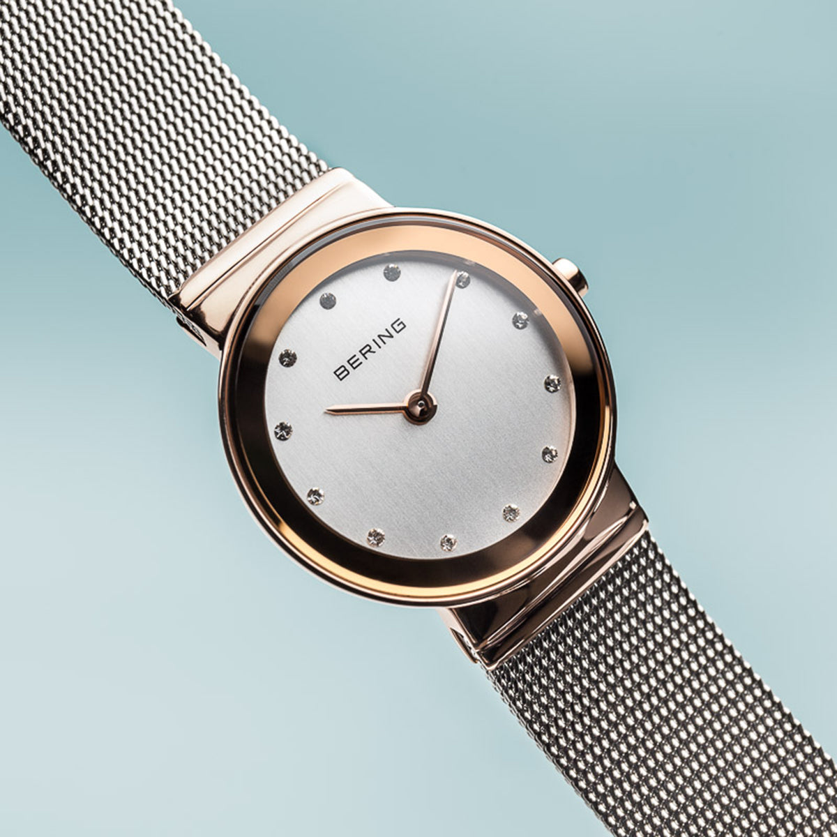 Bering Classic Polished Rose Gold Silver Mesh Watch-PEROZ Accessories