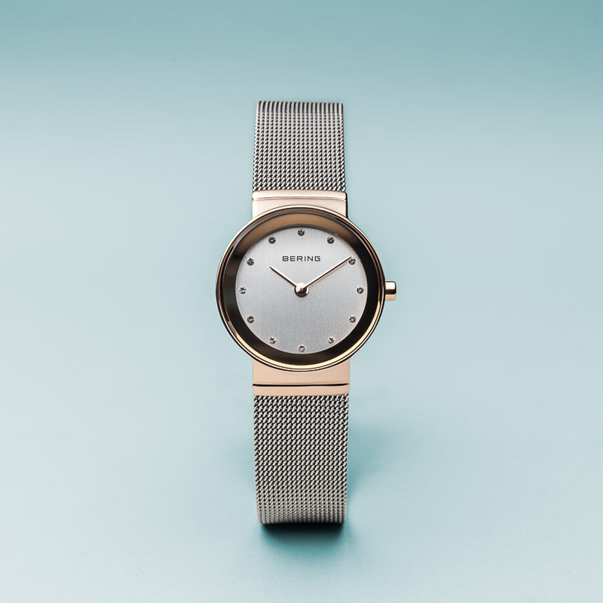 Bering Classic Polished Rose Gold Silver Mesh Watch-PEROZ Accessories