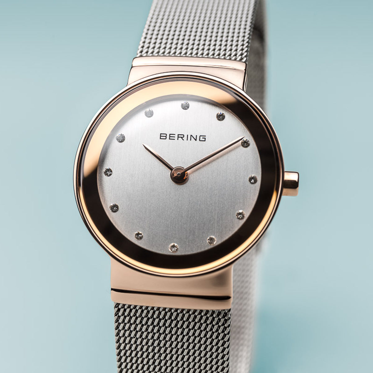 Bering Classic Polished Rose Gold Silver Mesh Watch-PEROZ Accessories