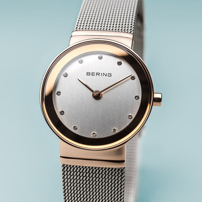 Bering Classic Polished Rose Gold Silver Mesh Watch-PEROZ Accessories