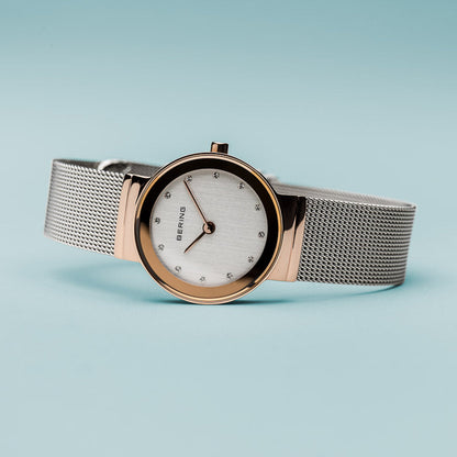 Bering Classic Polished Rose Gold Silver Mesh Watch-PEROZ Accessories