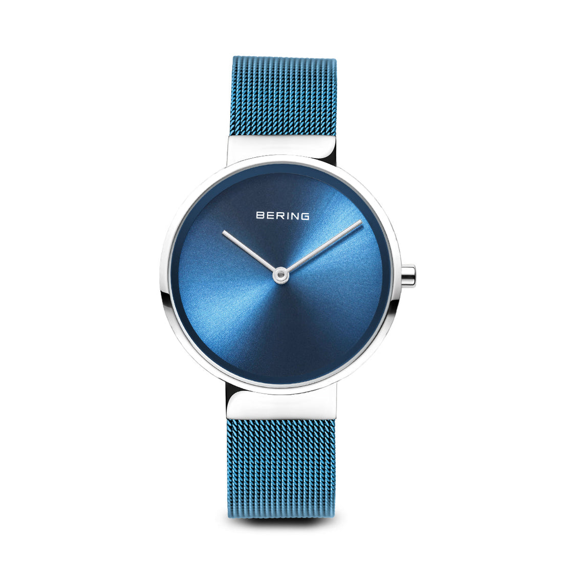 Bering Classic Polished Silver Blue Mesh Watch-PEROZ Accessories