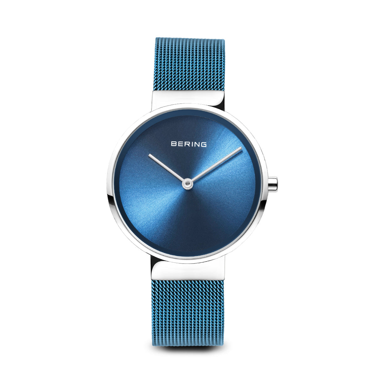 Bering Classic Polished Silver Blue Mesh Watch-PEROZ Accessories