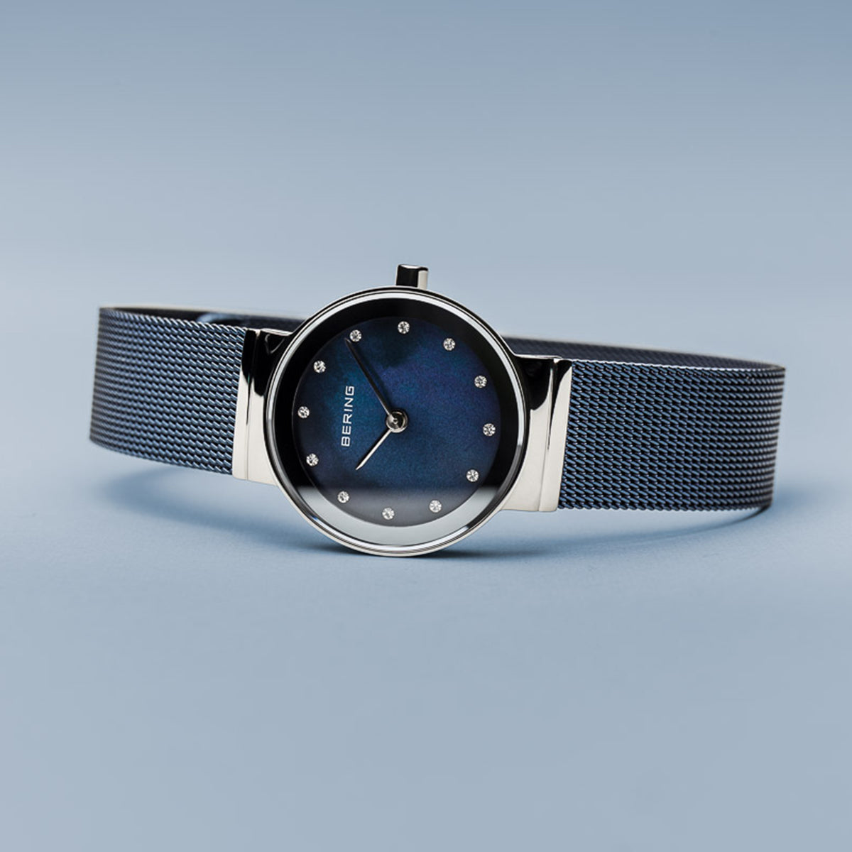 Bering Classic Polished Silver Blue Mesh Watch-PEROZ Accessories