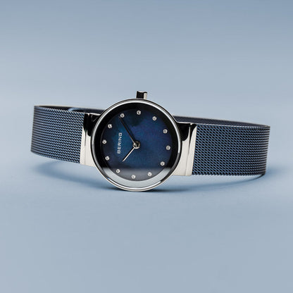 Bering Classic Polished Silver Blue Mesh Watch-PEROZ Accessories