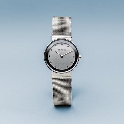 Bering Classic Polished Silver Mesh Swarovski Watch-PEROZ Accessories