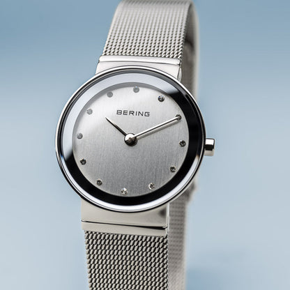 Bering Classic Polished Silver Mesh Swarovski Watch-PEROZ Accessories