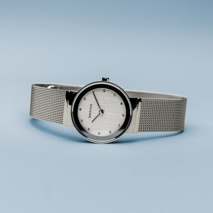 Bering Classic Polished Silver Mesh Swarovski Watch-PEROZ Accessories