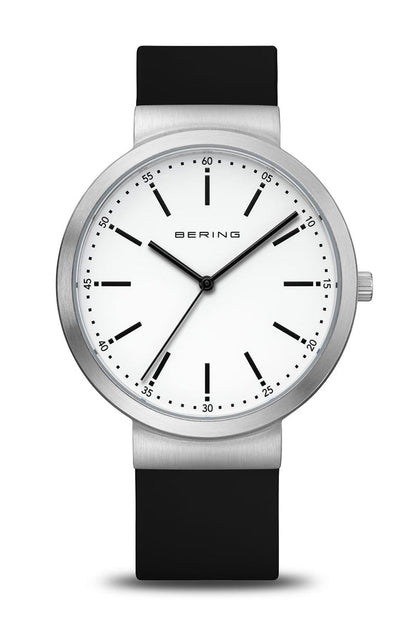 Bering Gents 41mm White Dial Black Silicon Strap Watch-PEROZ Accessories