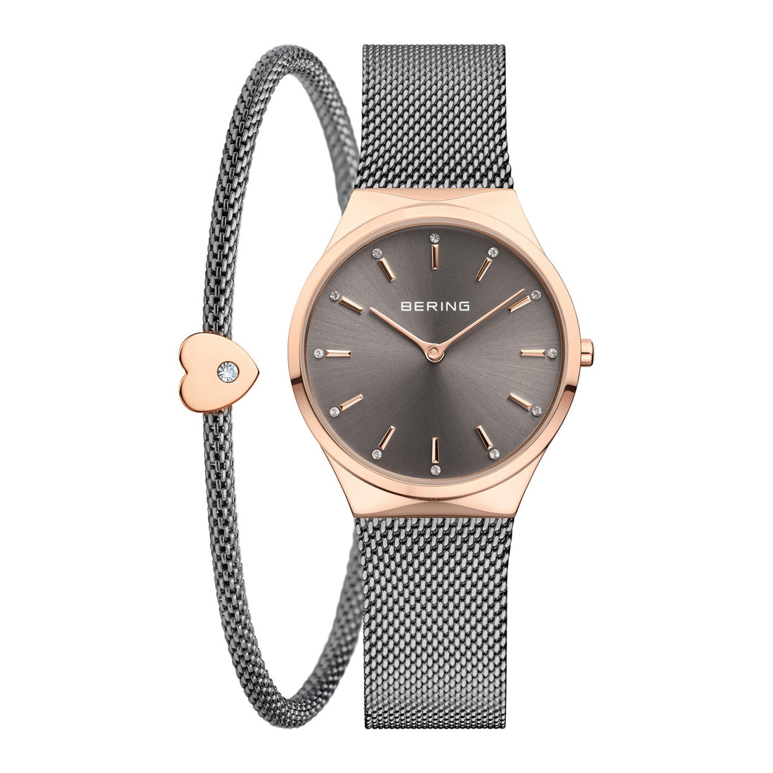 Bering Gift Set 35mm Rose Gold Grey Milanese Strap with Matching Bracelet Watch-PEROZ Accessories