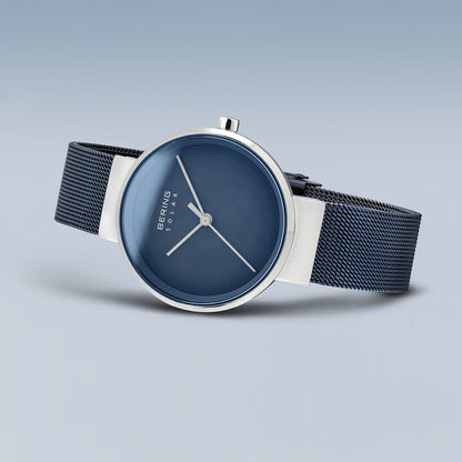 Bering Ladies Brushed Silver Solar Blue Watch-PEROZ Accessories