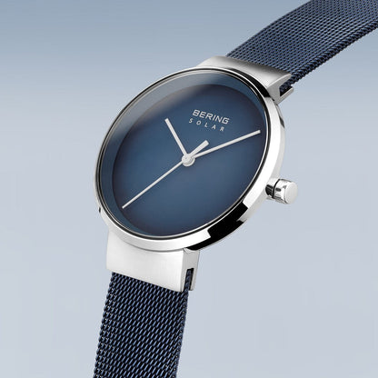 Bering Ladies Brushed Silver Solar Blue Watch-PEROZ Accessories