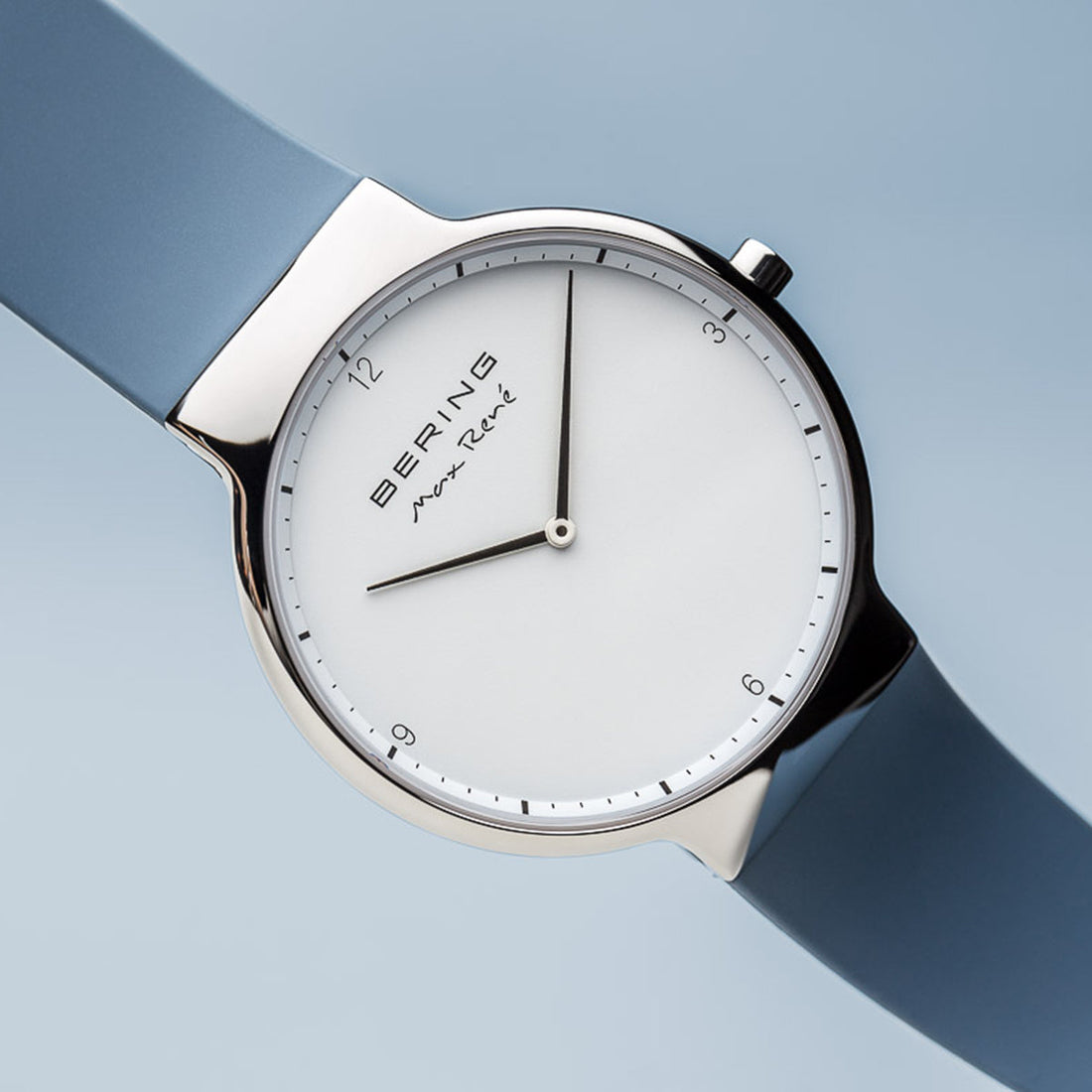 Bering Max René Polished Silver Blue Silicone Watch-PEROZ Accessories