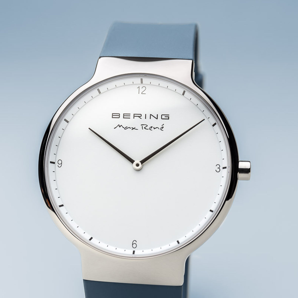 Bering Max René Polished Silver Blue Silicone Watch-PEROZ Accessories