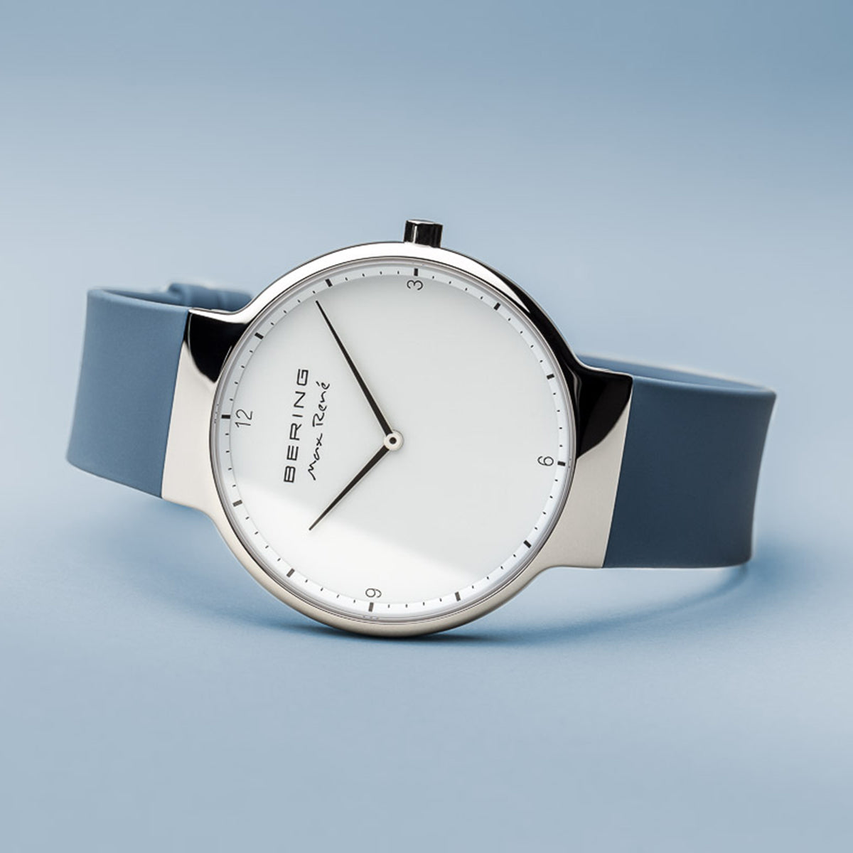 Bering Max René Polished Silver Blue Silicone Watch-PEROZ Accessories