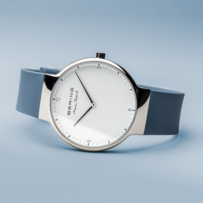 Bering Max René Polished Silver Blue Silicone Watch-PEROZ Accessories