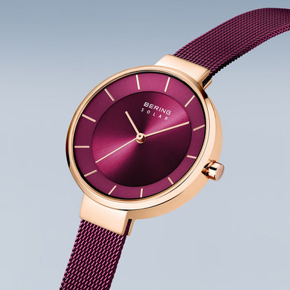 Bering Solar 31mm Rose Gold Purple Milanese Strap Watch-PEROZ Accessories