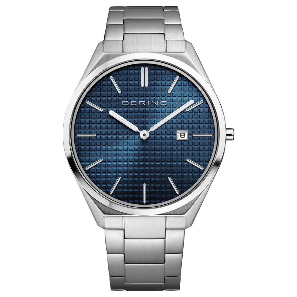 Bering Ultra Slim 40mm Blue Dial Polished Silver Strap Watch-PEROZ Accessories