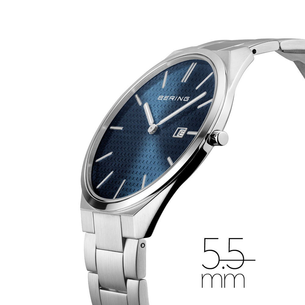 Bering Ultra Slim 40mm Blue Dial Polished Silver Strap Watch-PEROZ Accessories