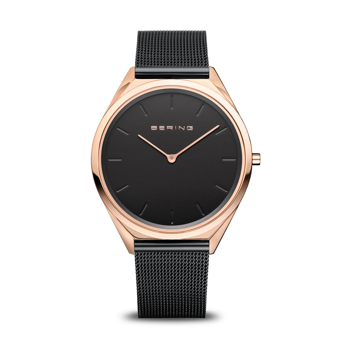Bering Ultra Slim Polished Rose Gold Black Mesh Watch-PEROZ Accessories