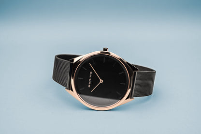 Bering Ultra Slim Polished Rose Gold Black Mesh Watch-PEROZ Accessories