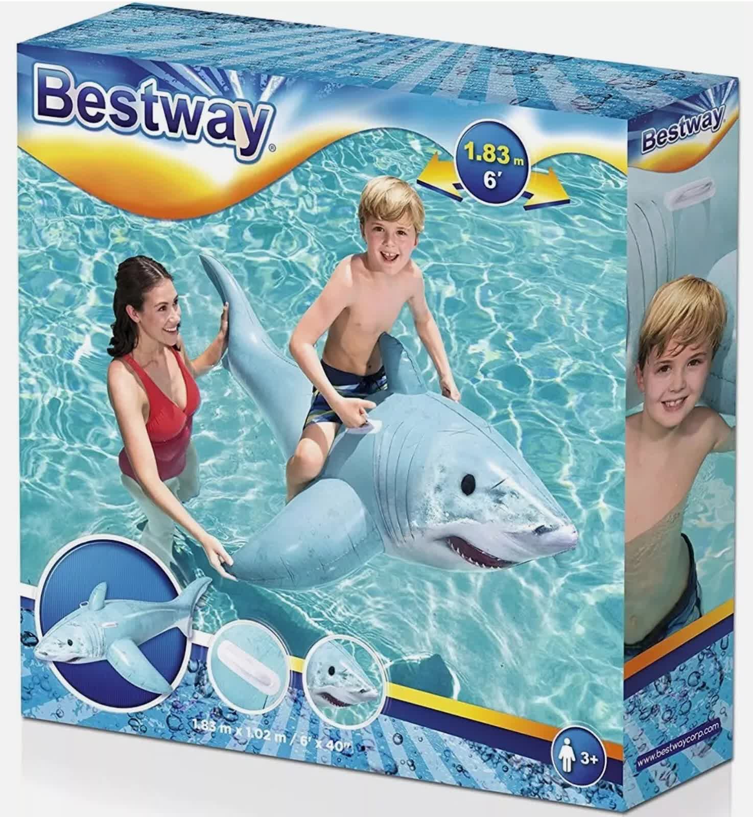 Bestway 1.83m x 1.02m Realistic Shark Pool Float Inflatable Rubber Ride on for Kids-Home &amp; Garden > Pool &amp; Accessories > Pool Toys &amp; Inflatables-PEROZ Accessories