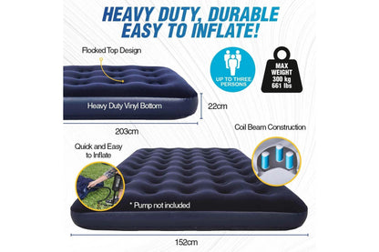Bestway 2.03m x 1.52m x 22cm Air Mattress Queen Inflatable Air Bed Indoor/Outdoor Heavy Duty Durable Camping-Outdoor Recreation &gt; Camping &gt; Inflatable Mattresses-PEROZ Accessories