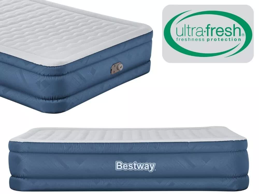 Bestway 2.03m x 1.52m x 46cm Fortech Snugable Top Air Inflatable Mattress Queen Built-in AC Pump-Outdoor Recreation > Camping > Inflatable Mattresses-PEROZ Accessories