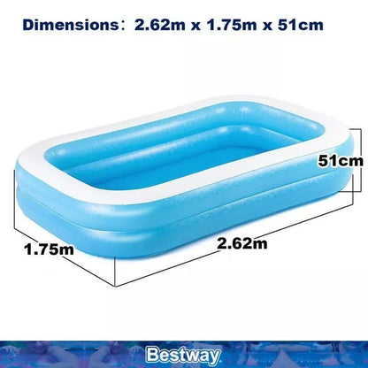 Bestway 2.62m x 1.75m x 51cm Blue Rectangular Family Pool-Home &amp; Garden > Pool &amp; Accessories > Swimming Pools-PEROZ Accessories
