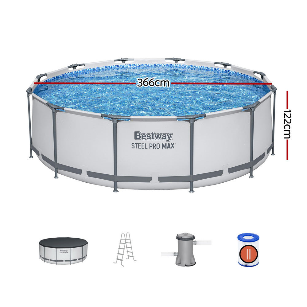 Bestway 366cm Swimming Pool Above Ground Pools Round Filter Pump Cover Ladder-Home &amp; Garden > Pool &amp; Accessories > Swimming Pools-PEROZ Accessories