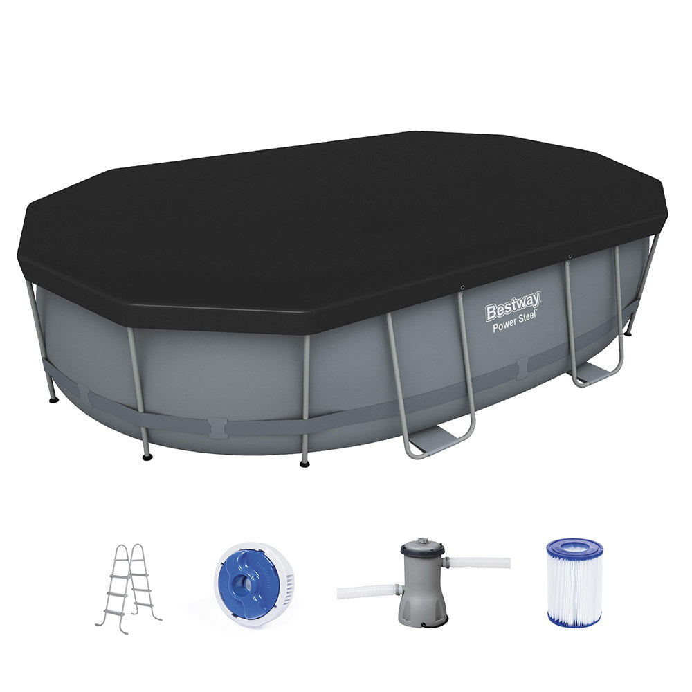 Bestway 488x305x107cm Swimming Pool Steel Frame Set w/ Pump Filter Ladder Cover-Home &amp; Garden > Pool &amp; Accessories > Swimming Pools-PEROZ Accessories