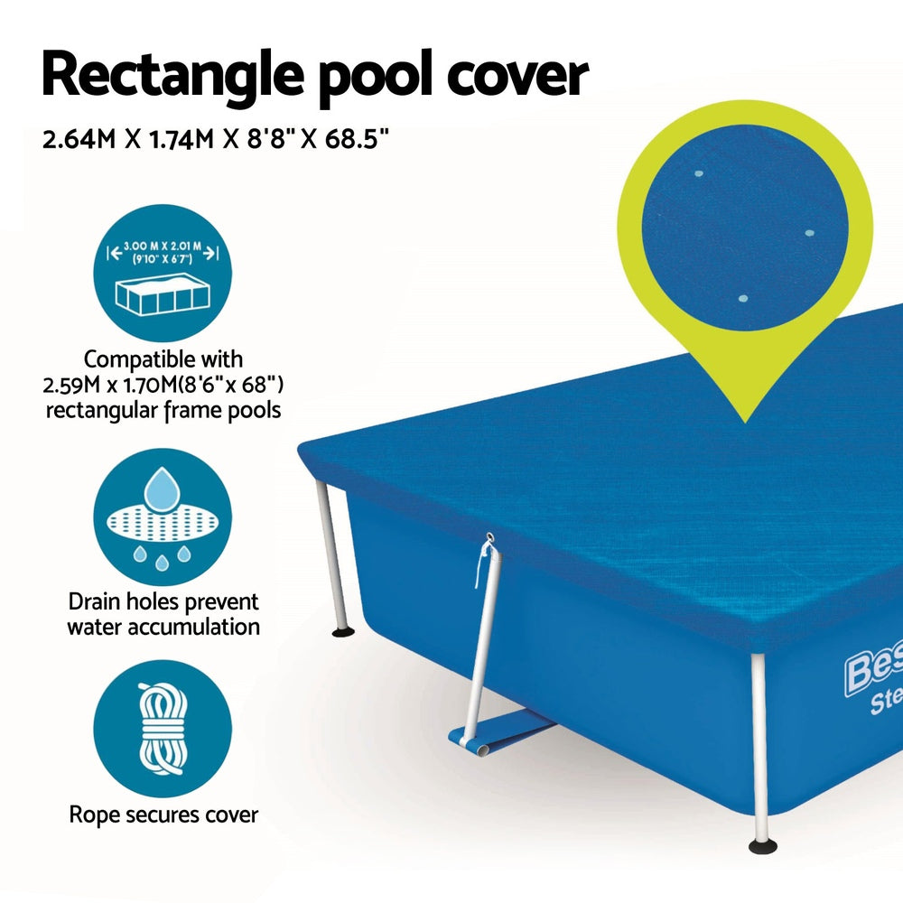 Bestway Pool Cover 264x174cm Rectangle Swimming Pool PE Shelter Fits 259x170cm Pools-Home &amp; Garden > Pool &amp; Accessories > Swimming Pools-PEROZ Accessories