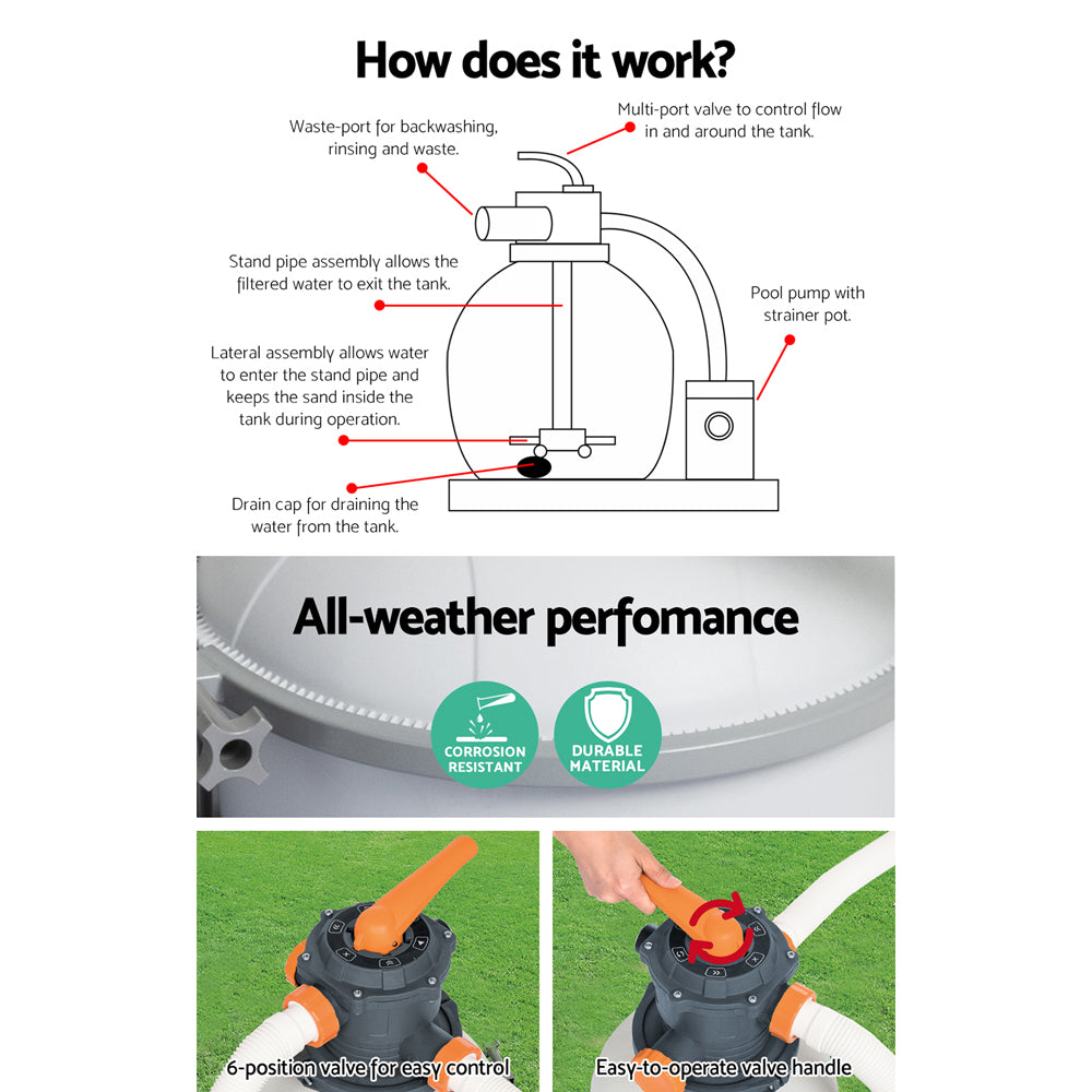 Bestway Pool Pump Sand Filter 3000GPH 11355L/H Pools Flowclear™ Filters-Home &amp; Garden > Pool &amp; Accessories > Swimming Pools-PEROZ Accessories