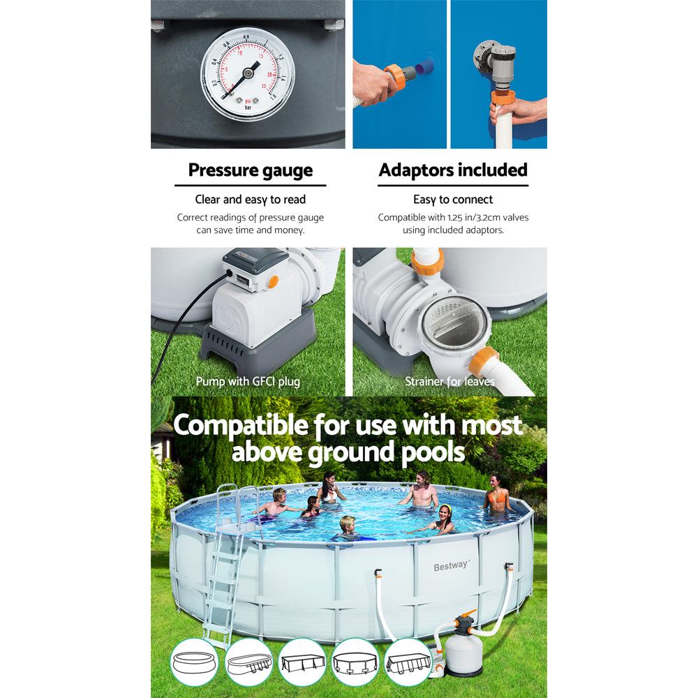 Bestway Pool Pump Sand Filter 3000GPH 11355L/H Pools Flowclear™ Filters-Home &amp; Garden > Pool &amp; Accessories > Swimming Pools-PEROZ Accessories