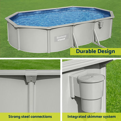 Bestway Swimming Pool 610 x 366cm Steel Frame Round Pool Set w/ Filter Ladder-Home &amp; Garden > Pool &amp; Accessories > Swimming Pools-PEROZ Accessories