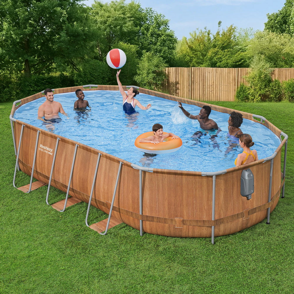 Bestway Swimming Pool Steel Frame Luxury Pool &amp; SPA Massage Set 6.1x3.66x1.22m-Home &amp; Garden > Pool &amp; Accessories > Swimming Pools-PEROZ Accessories