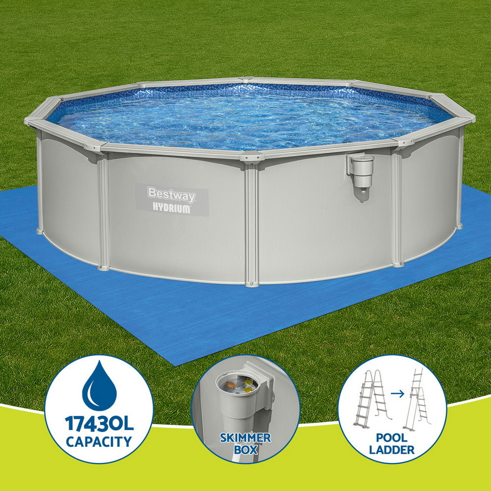 Bestway Swimming Pool Steel Frame Round Pool Set 457cm w/ Filter Ladder 17430L-Home &amp; Garden > Pool &amp; Accessories > Swimming Pools-PEROZ Accessories