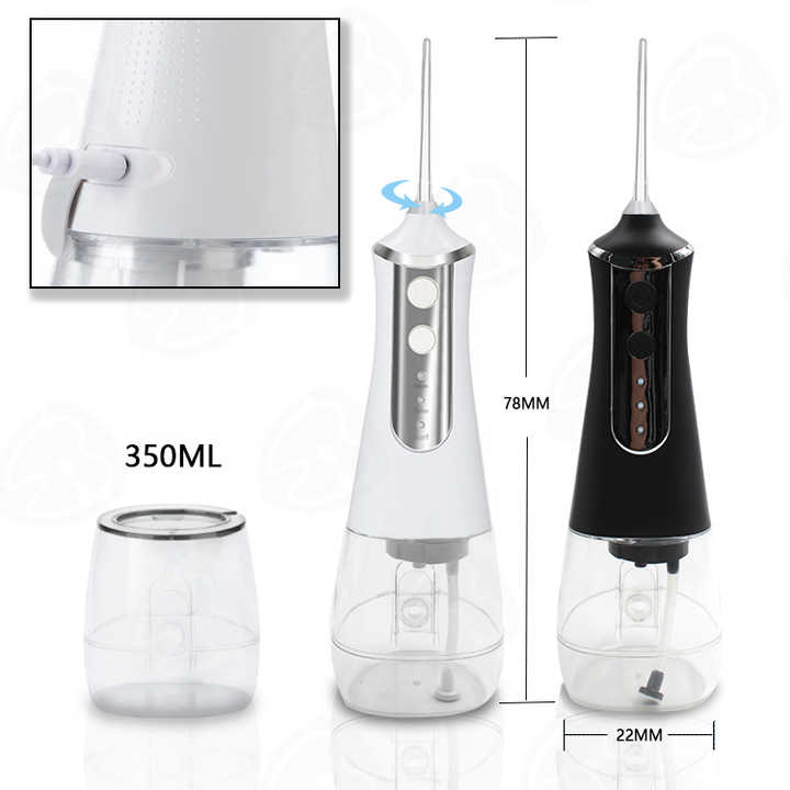 Black 300ML Cordless Water Flosser with 5 Nozzles - Rechargeable Portable Oral Irrigator-Oral Care-PEROZ Accessories