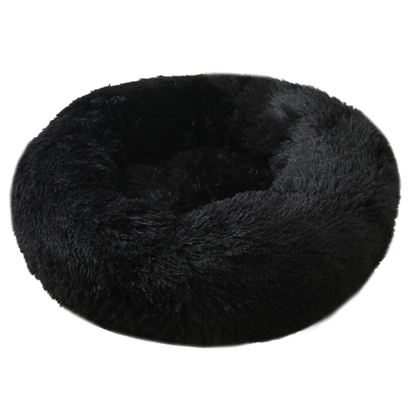 Black 50cm Cozy Round Pet Bed - Plush Cat &amp; Dog Bed with Non-Slip Base, Machine Washable-Pet Care > Dog Supplies > Dog Beds-PEROZ Accessories