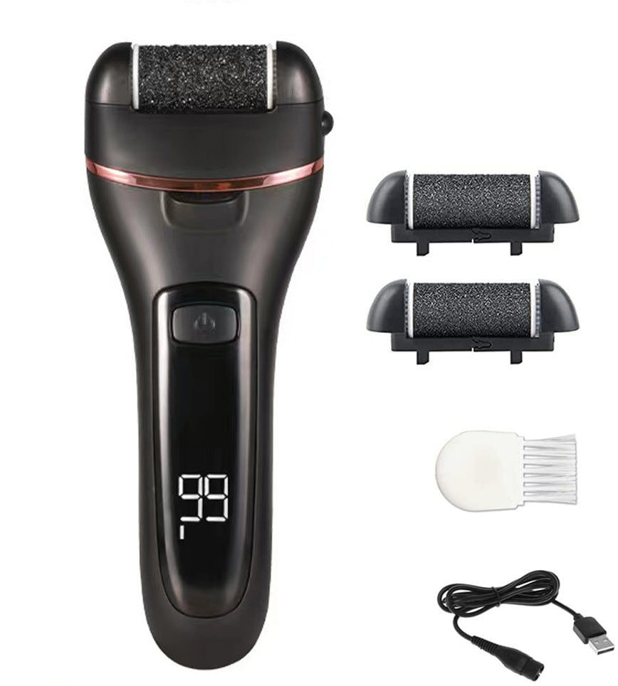 Black Rechargeable Electric Foot File Callus Remover with LED Display and USB Charging-Foot Care-PEROZ Accessories