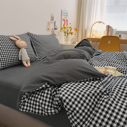 Black-white 4-Piece Cotton Bedding Set - Fits 1.5m/1.8m Beds (Duvet Cover 200x230cm, Bed Sheet 230x250cm)-Home &amp; Garden > Bedding > Duvet Covers-PEROZ Accessories
